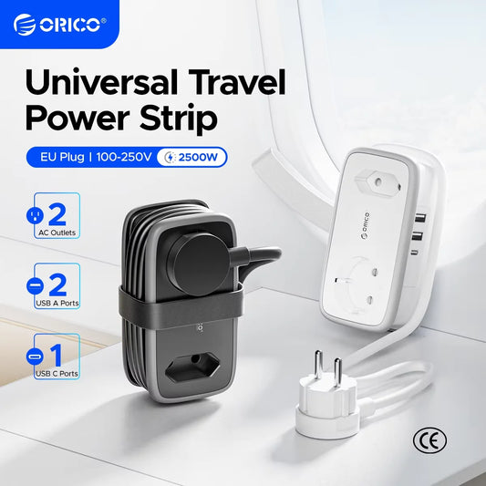 ORICO EU Plug Travel Power Strip with 2AC 3USB Port 1.1M Extension Cable 5-In-1 Charging Smart Socket for Home/Travel Save Space