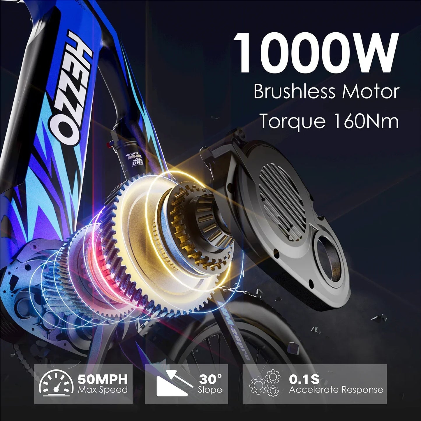 HEZZO K9 Electric Bike 1000W motor 52V 21Ah battery160N.m E bike Oil brakes with power-off protection off-road Electric bike