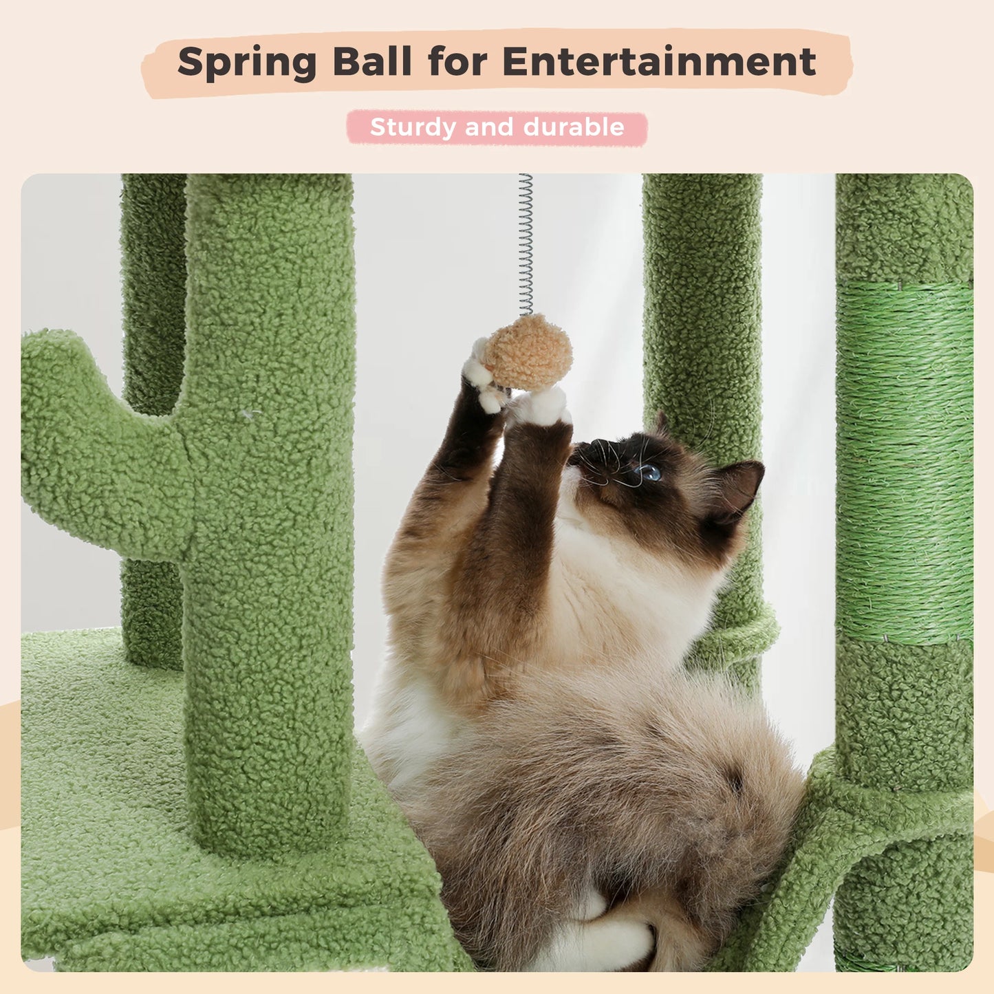 Cactus Cat Tree Floor to Ceiling Cat Tower 7 Tiers Cat Climbing Tree with Cozy Hammocks and Condos 5 Platforms Scratching Posts