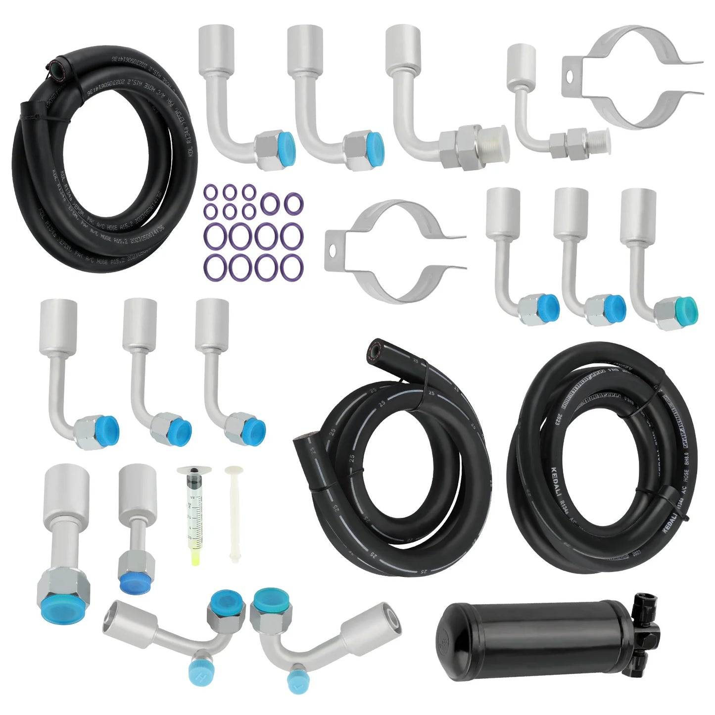 Universal 134a Air Conditioning Hose Kit & Black Drier & O-Ring Fittings