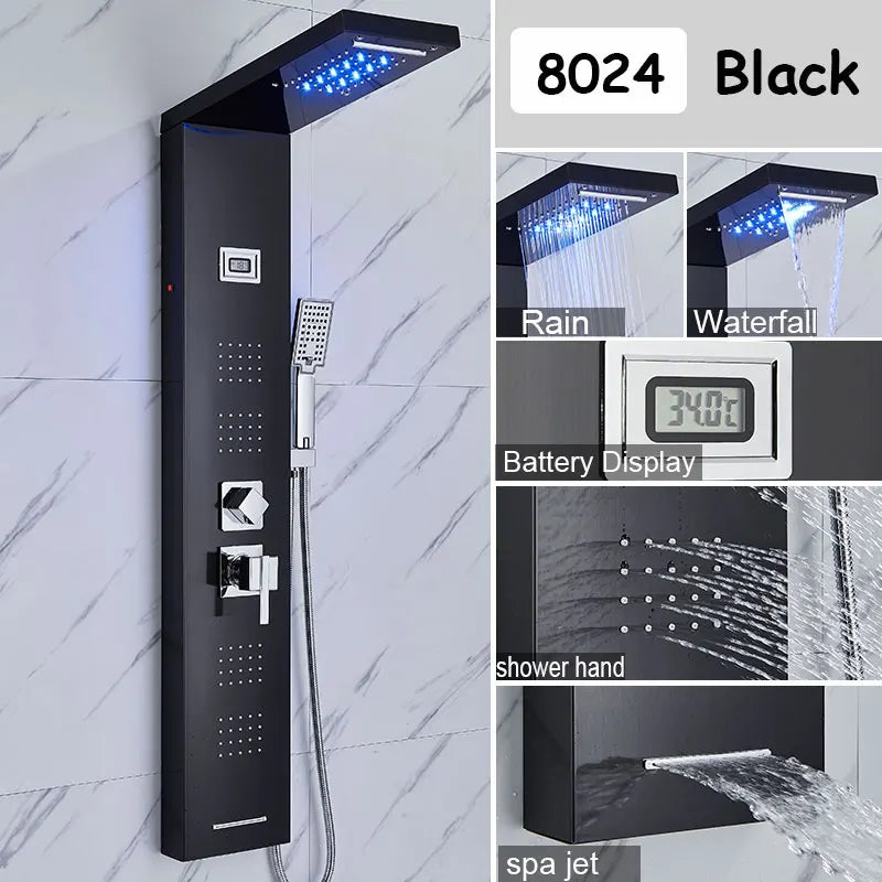 ULGKSD Bathroom Shower Panel LED Light Bathroom Faucet Hot&Cold Rainfall Mixer Tap Modern Bathroom Faucet Shower Column For Bath