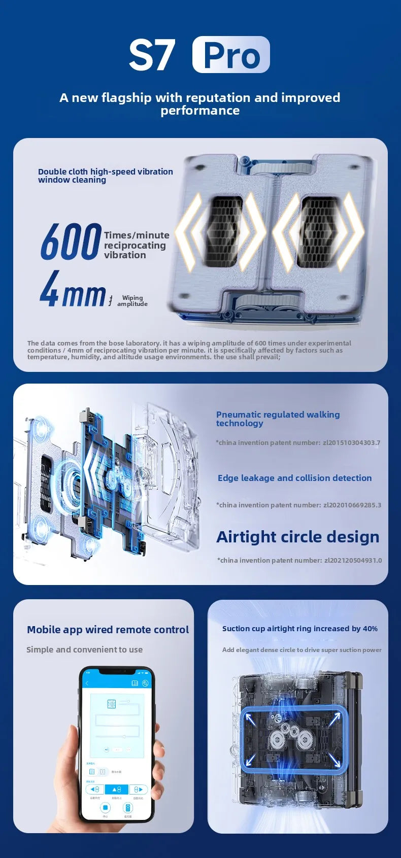HOBOT S7 Pro Home Fully Automatic Glass Cleaning Artifact Double sided Ponyo Remote Control Window Cleaning Robot water spray