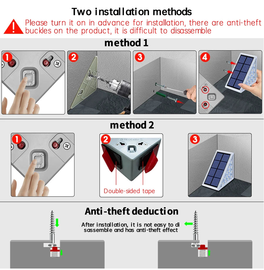 LED Outdoor Solar Light Step Lamp Lens Design Super Bright IP67 waterproof Anti-theft Stair Light Decor Lighting For Garden Deck