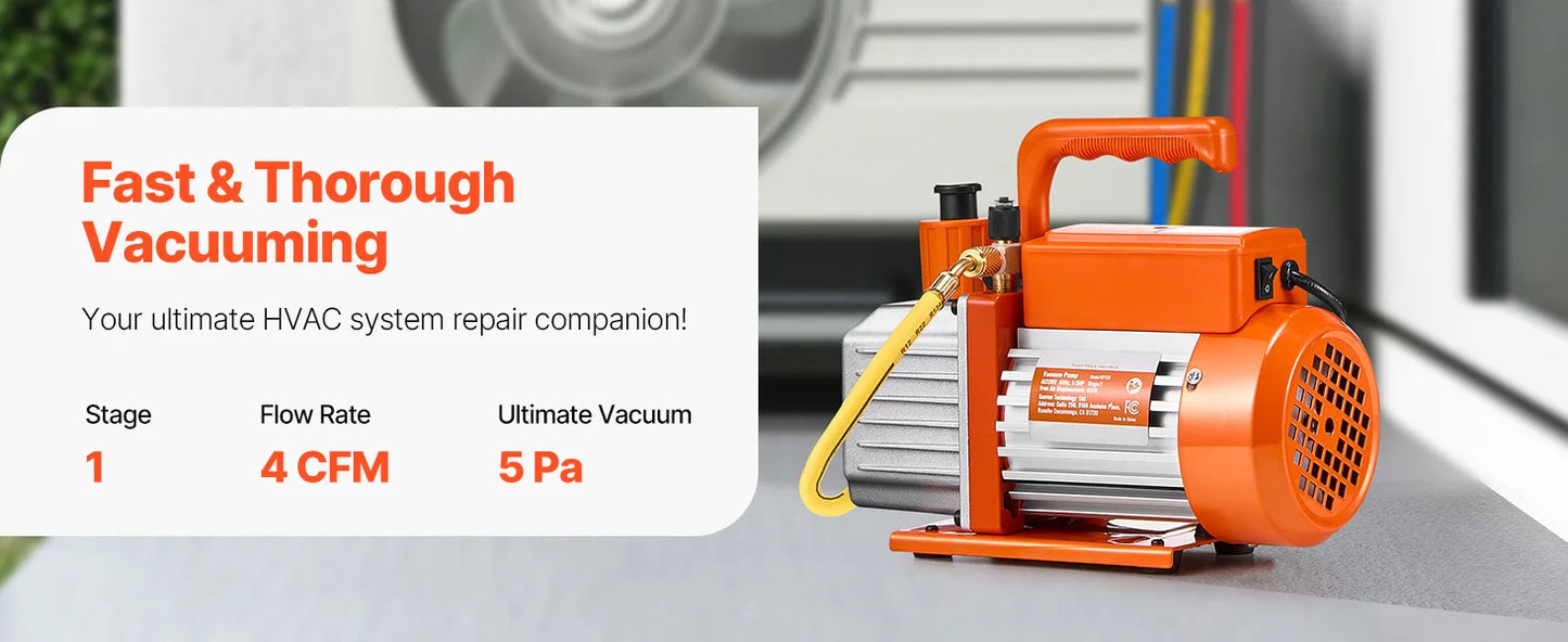 SucceBuy Vacuum Pump & Oil Bottle 3.5CFM/4CFM/5CFM 1-Stage or 6CFM 9CFM 2-Stage, R134a R22 R410a Systems Conditioner Maintenance