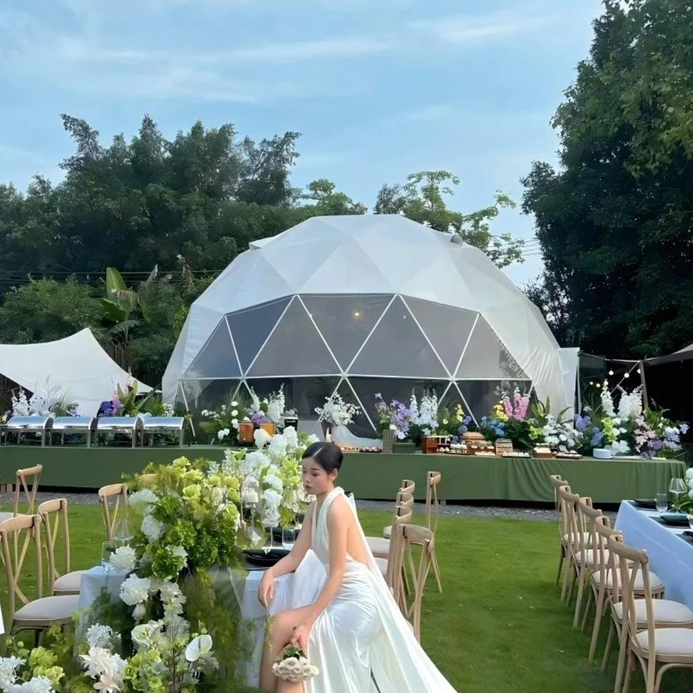 Factory  Stock Luxury Geodesic Dome Tent 6M Durability Geodesic Dome PVC Tent Hotel Factory Tent For Glamping Resort Commercial