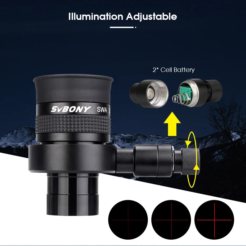 Svbony Telescope Illuminated Single Crosshair Eyepiece 20mm SWA 70° Adjustable for Perfectly Guided Astrophotography SV152