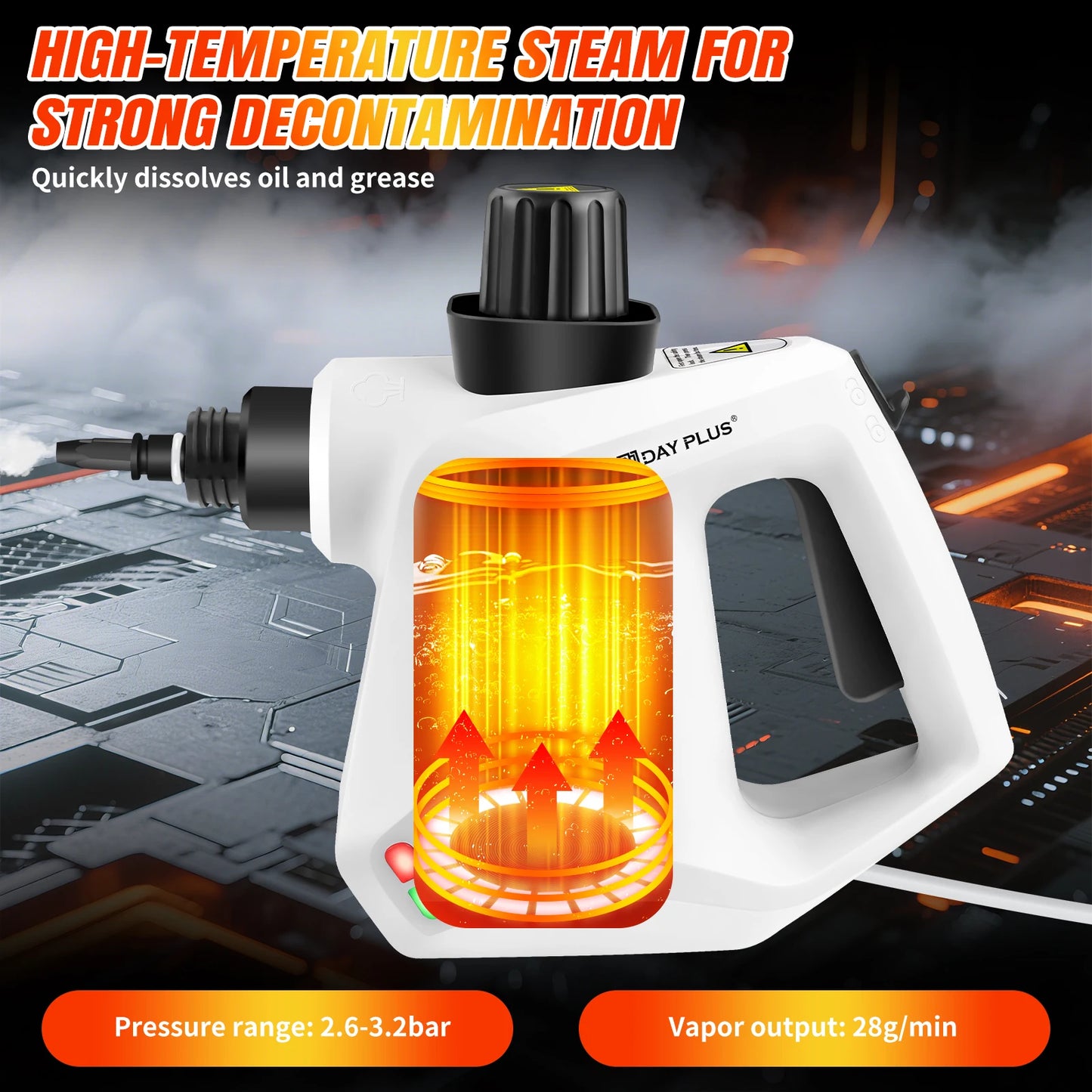 1000W High Pressure Steam Cleaner with 2.5m Power Cord, 7 Accessory Kit for Multi-Surface Stain Removal of Tile Window Carpets