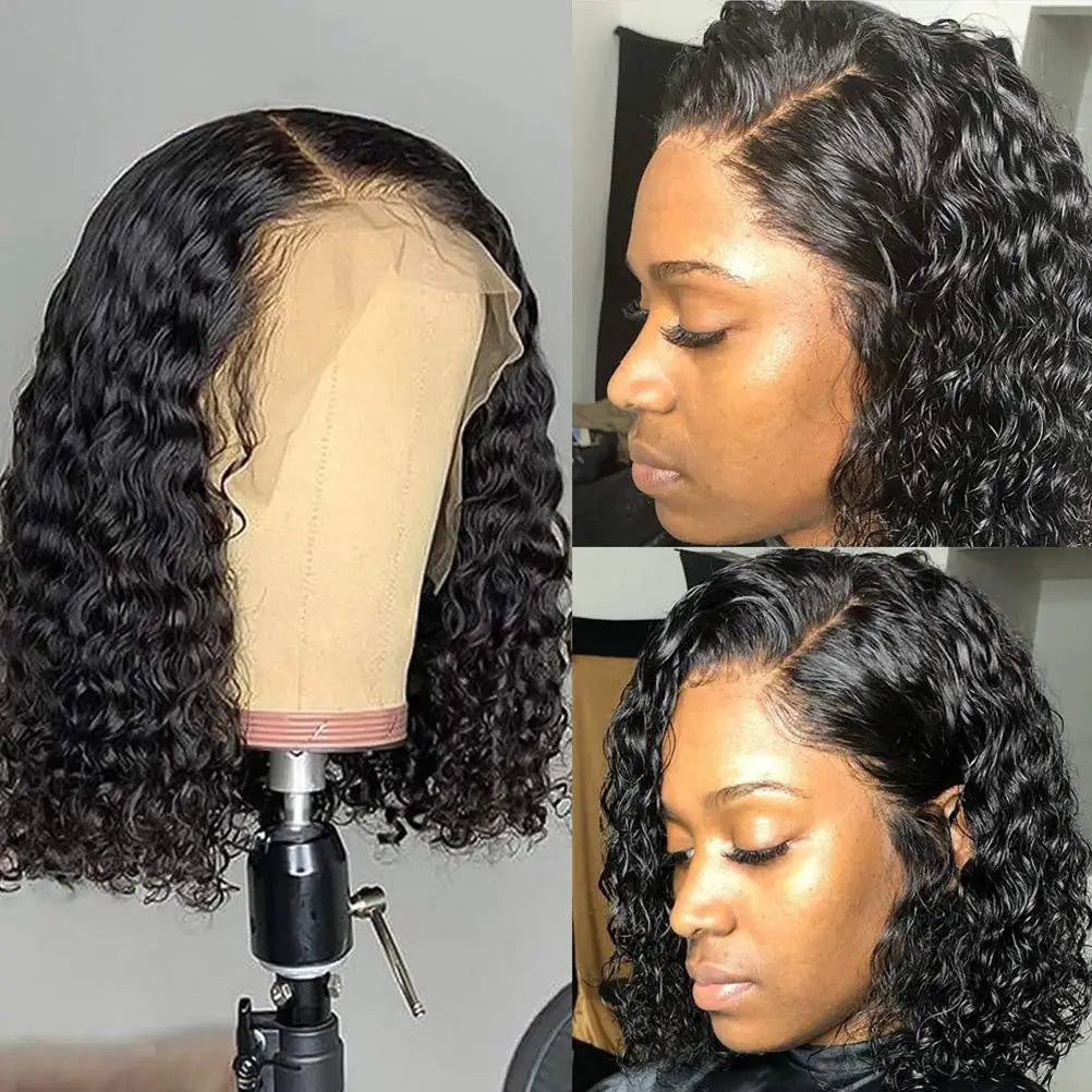 14 inches Short Bob Wigs Deep Wave Rose Net Wigs Short Curly Bob Wig Glueless Machine Made Wigs For Women