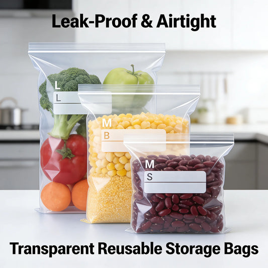 3 Size Reusable Storage Bags Transparent Leak Proof Freezer Bags Airtight Seal for Food Fruit Veggie Storage