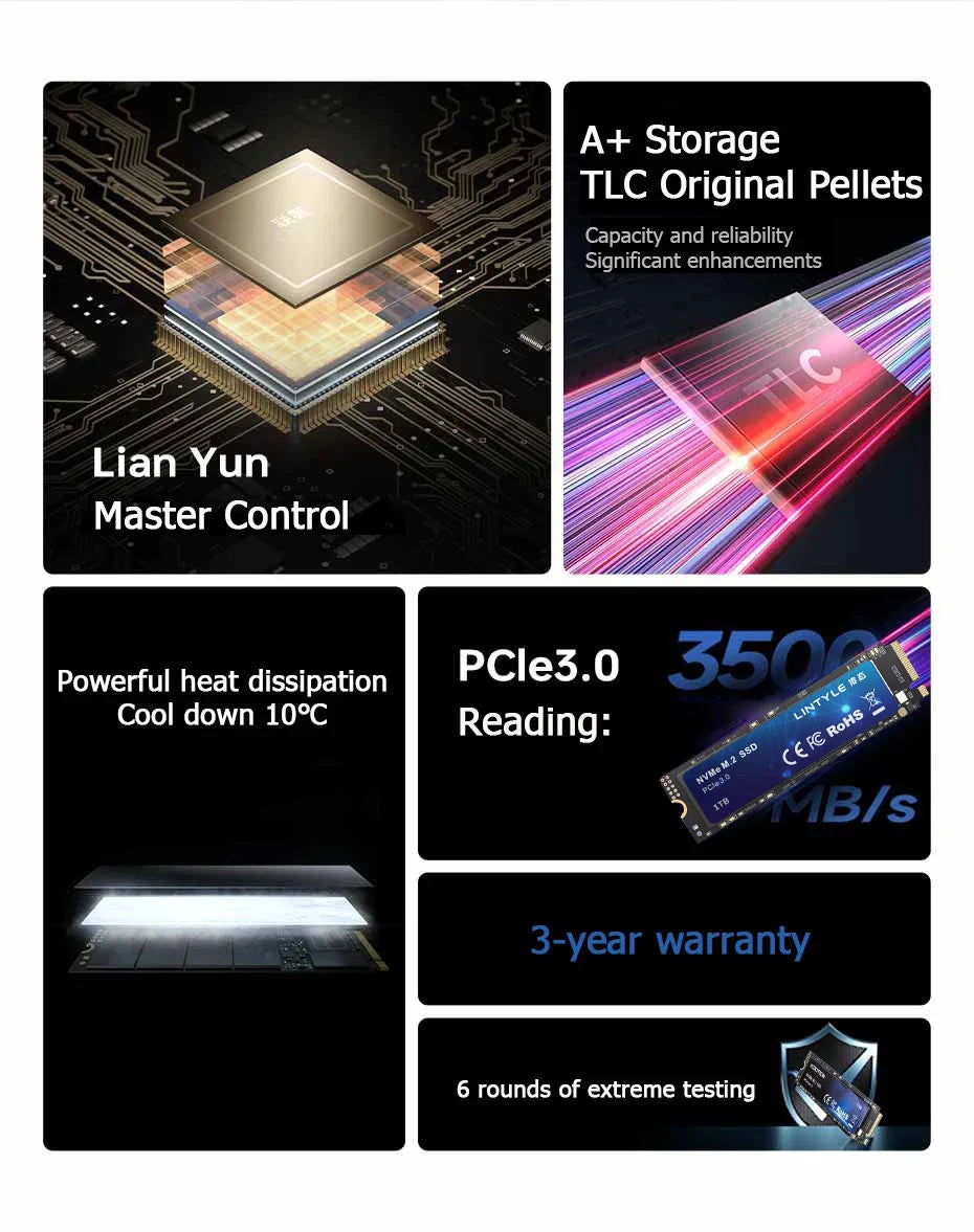 LINTYLE NVME M.2 PCIe 3.0 SSD 512GB Gen3*4 Solid State Drive 2280 Internal Hard Disk HDD for Laptop Desktop