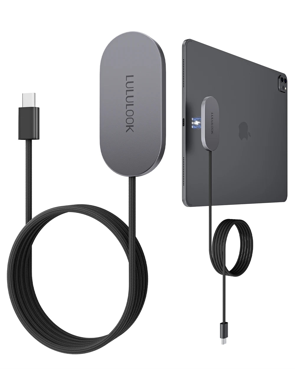 LULULOOK Magnetic Wireless Charger for iPad Pro/Air, 35W Aluminum Alloy Fast Charing with 6.5ft USB-C Cable Smart ipad Charger