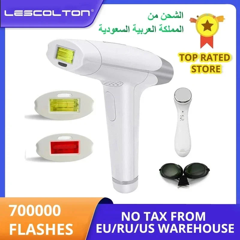 Lescolton IPL hair removal machine with attachments and goggles, top rated for effective hair removal.