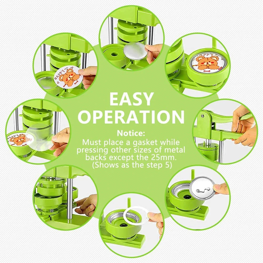 Badge Pin Button Maker Machine DIY 25/32/37/44/58MM Badges Set with 100Pcs Button Parts+Circle Cutter, Badge Press Maker Machine