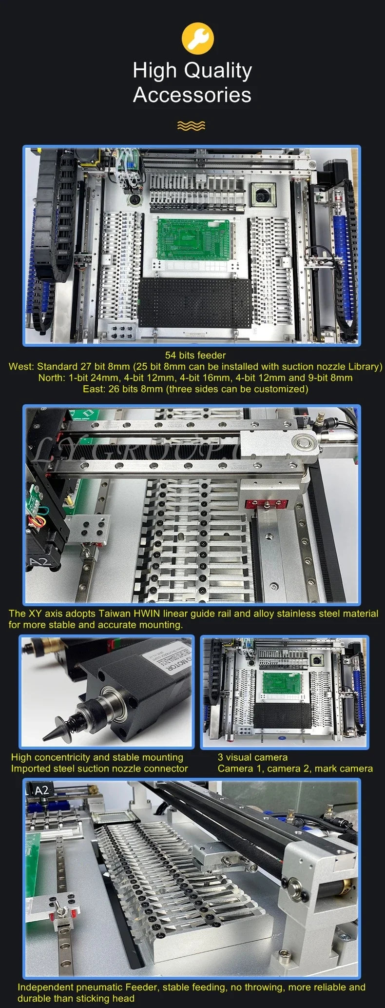 D600Plus 6 Heads 68 Bits Desktop Full Automatic SMT Pick Place Machine Chip Mounter Solder Station
