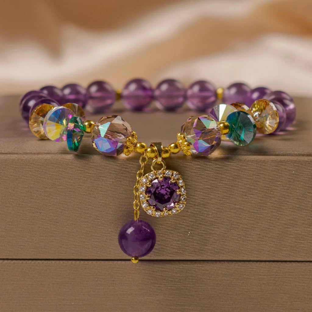 Natural Purple Crystal Bead Bracelet Niche Design Natural Stone Healing Bracelet as a Beautiful Symbolic Gift for Family Friends