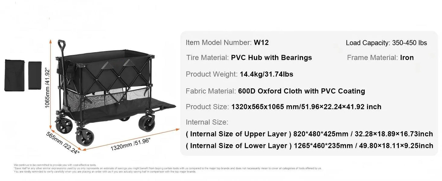 SucceBuy Collapsible Folding Wagon Beach Wagon Cart with All-Terrain Wheels Drink Holders Sports Wagon for Camping Shopping