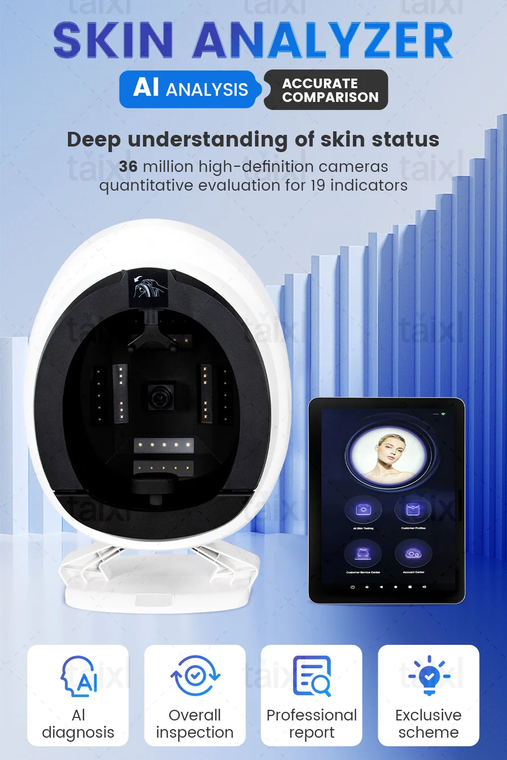 NEW 3D Skin Scanner Care Facial Analyzer Monitor Machine Mirror Portable Testing English Detector Face Camera Test Analysis