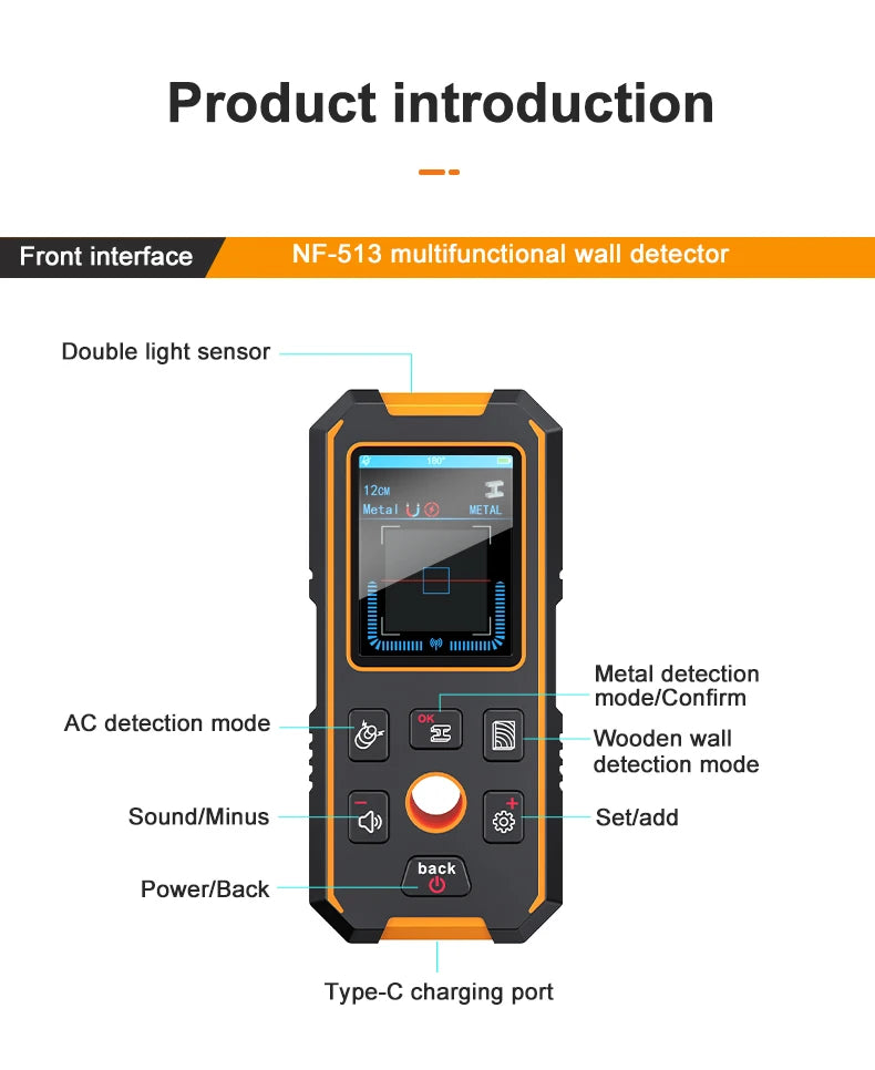 Noyafa Nf-513S Metal Detector Wire Finder for Detecting Underground Cables Cable Metal AC Wood in Walls Cable Tracker Tools