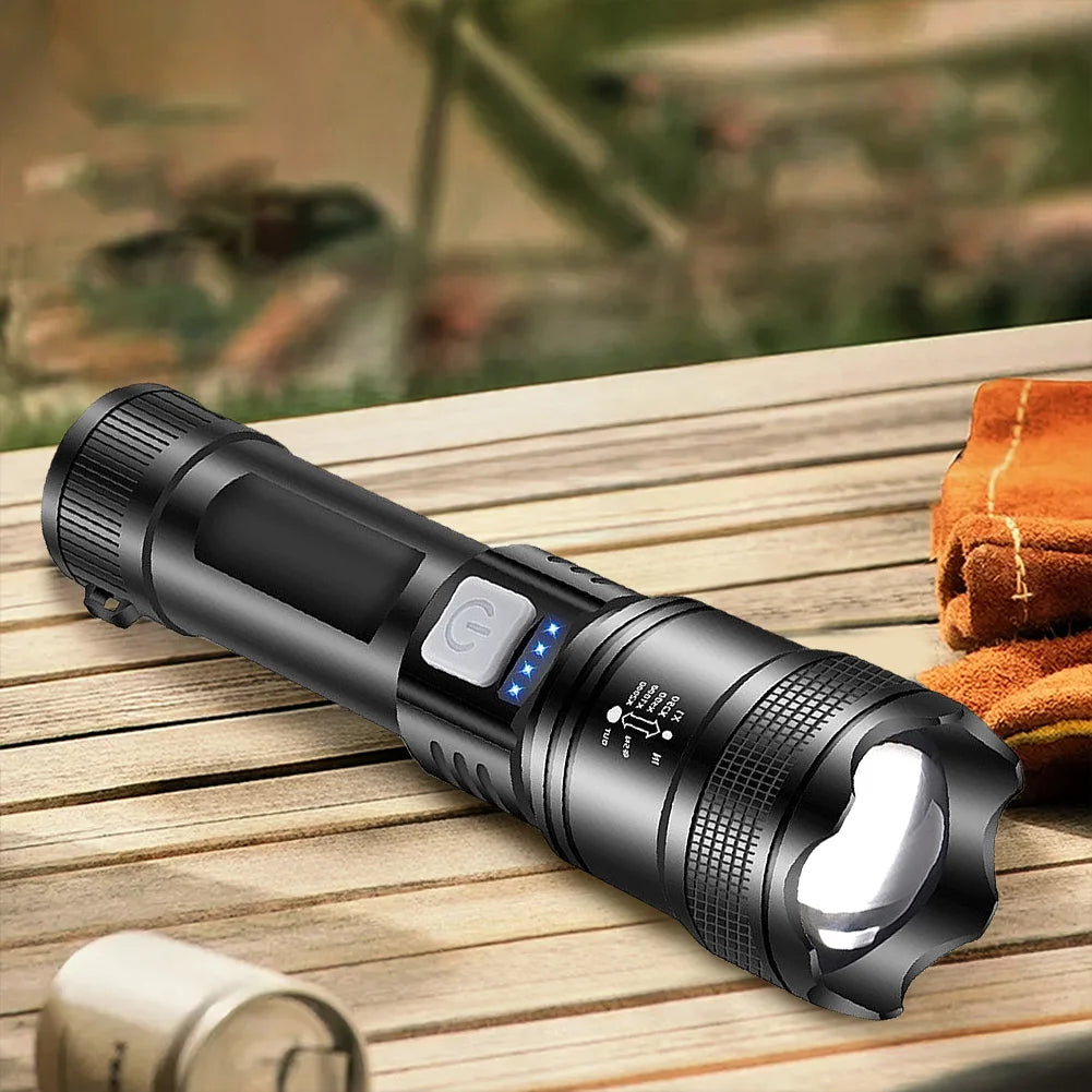 XHP50 Handheld LED Flashlight Power Display Powerful LED Flashlight 300LM Powerful Zoom Lamp Mobile Power Bank for Power Outages