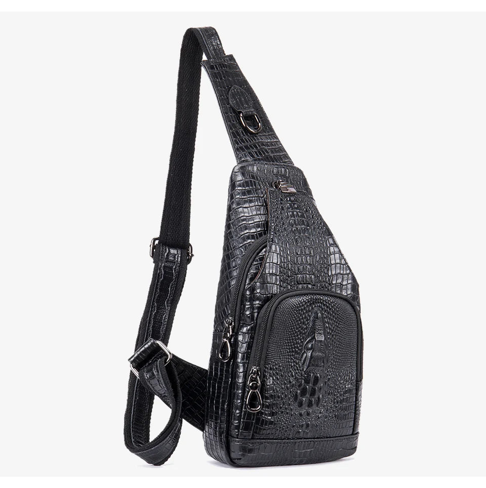 WESTAL Genuine Leather Sling Bag Anti-Thief Crossbody Personal Pocket Bag Chest Shoulder Bag for Travel Hiking Croco Design Bags