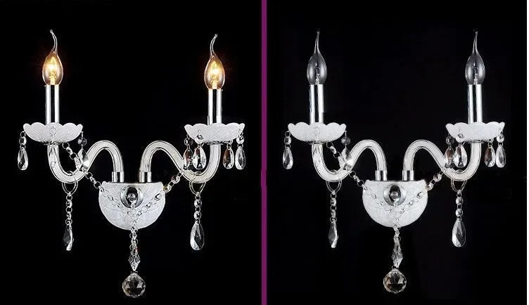 K9 top white Crystal Wall Lamp Candle Led E14 Bulbs double head Led E14 Bulbs white 1/2/3 arms with/without Fabric Lampshade