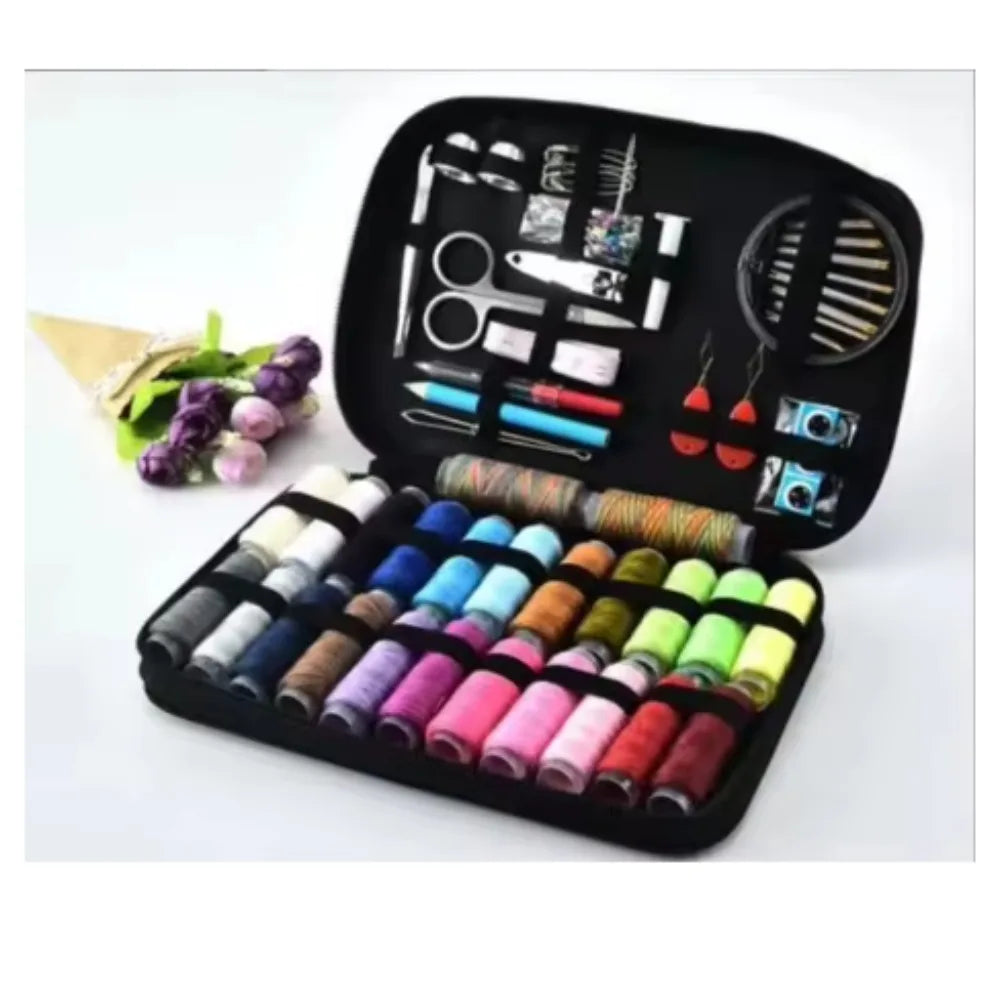 Complete Sewing Kit with Threads, Needles, Scissors & Tape Measure - Portable Travel DIY Embroidery & Handwork Tool Set