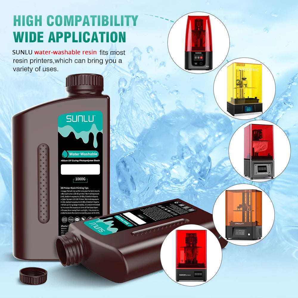 SUNLU 5KG Water Washable 3D Printer Resin 395-405nm 1kg 3D Resin Fast Curing 3D Resin for 2K 4K 8K LCD DLP SLA Resin 3D Printer