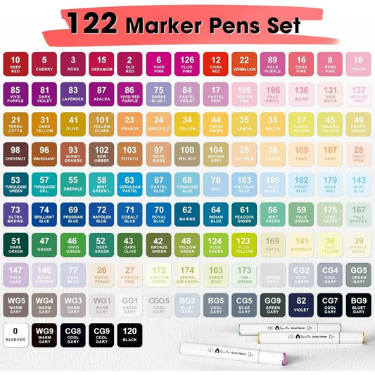 Alcohol Markers Brush Tip, 122 Colors Dual Tip Artist Brush & Chisel Tip Sketch Art Paint Marker Pens for Kids Adults