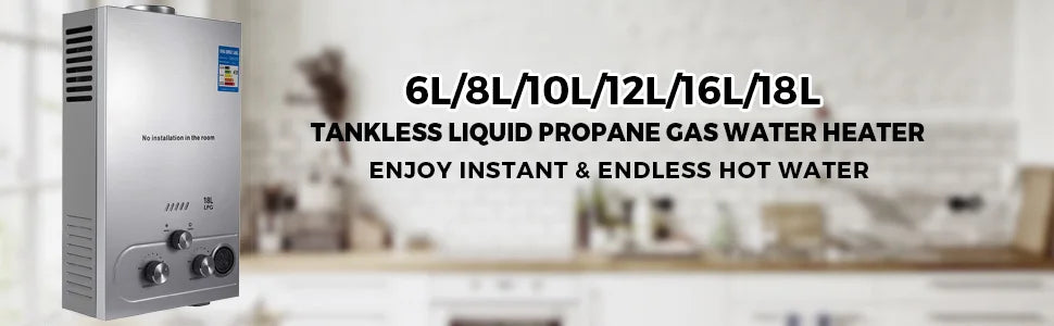 Sihao LPG Gas Hot Water Heater 6L-18L Tankless Instant Butane Propane Gas Boiler With Shower Kit LCD Display For Home Camping ﻿