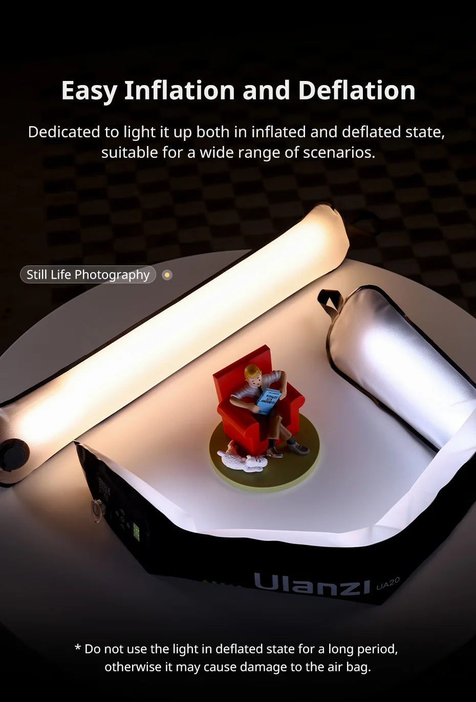Ulanzi UA12 12W Inflatable Air Tube Light 2700K-6500K Bi-Color Light Wand Pocket Light Stick with Magnetic Mount for Livestream