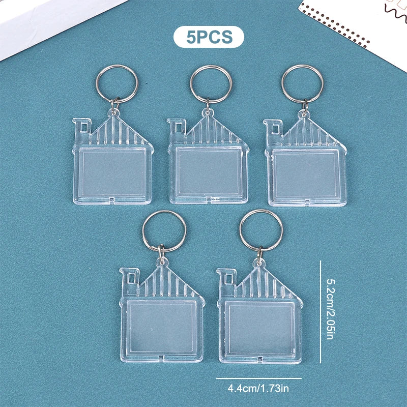 5pcs Blank Photo Frame Keychain Clear Acrylic Keyring Insert Photo Split Key Pendant DIY Key Holder Couple Anniversary Gifts
