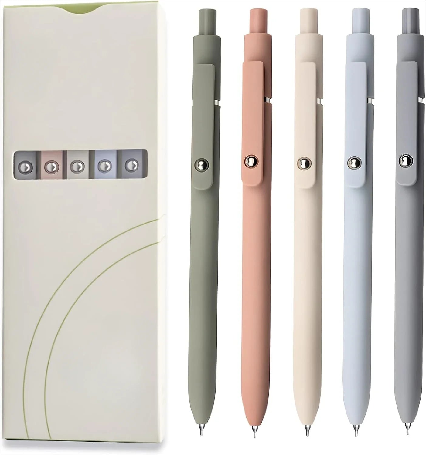 Gel pen, 5 0.5mm black ink pens, silicone grip, high-end series metal clip retractable pen (vintage)