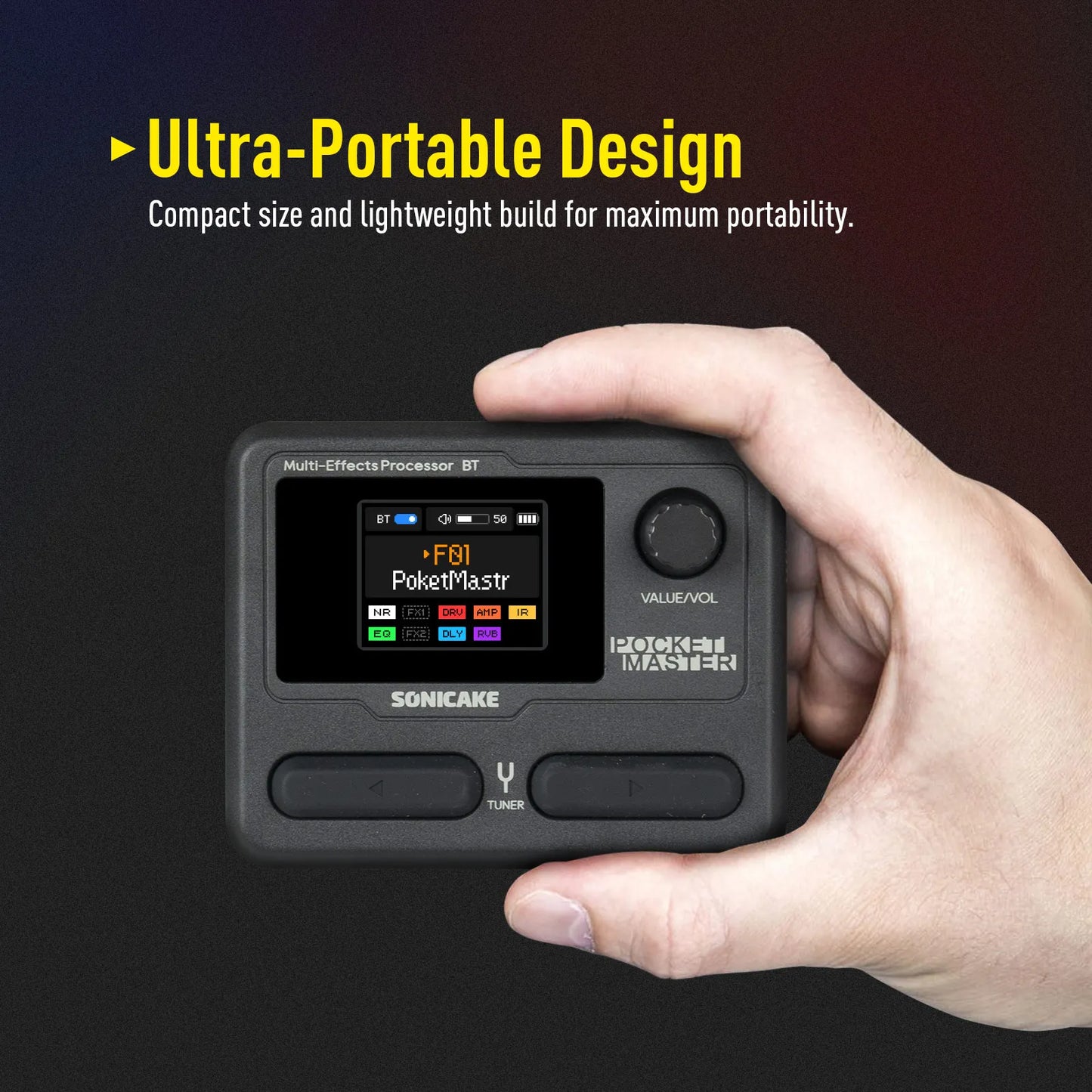 SONICAKE Local Pocket Master Compact Guitar Bass Amp 100+ Multi-Effects Pedal APP Control 1.77" LCD color screen QME-10