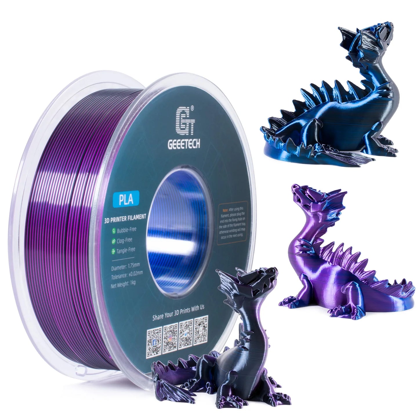 Geeetech 5Kg Three Tri Color Silk PLA Filament , 3D Filament 1,75 mm Spool Wire  (+/-0.03mm) Vacuum packaging, special color