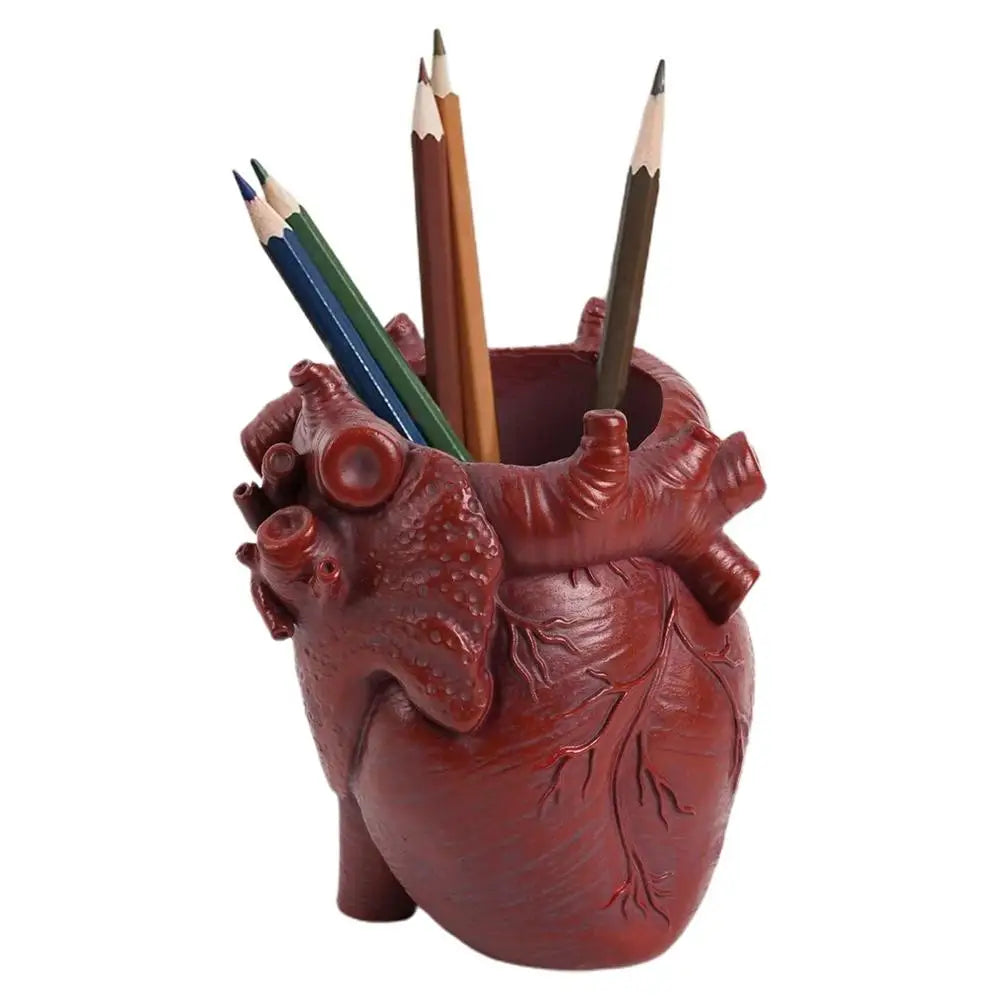 Desktop Organizer Containers Pencil Card Holder With Heart Design Multipurpose Resin Makeup Brush Desk Organizer Art Supply
