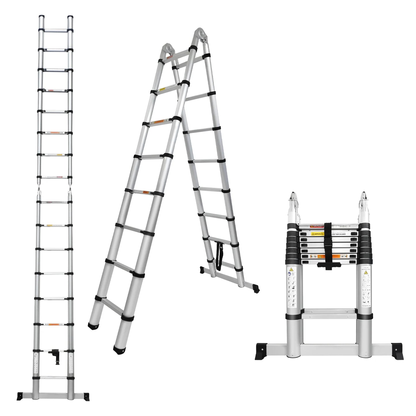 3.8M/5M Portable Folding Ladder ,Household  Telescopic A-Frame & Vertical Ladder , Aluminum & Stainless Steel, No Slip,150kg