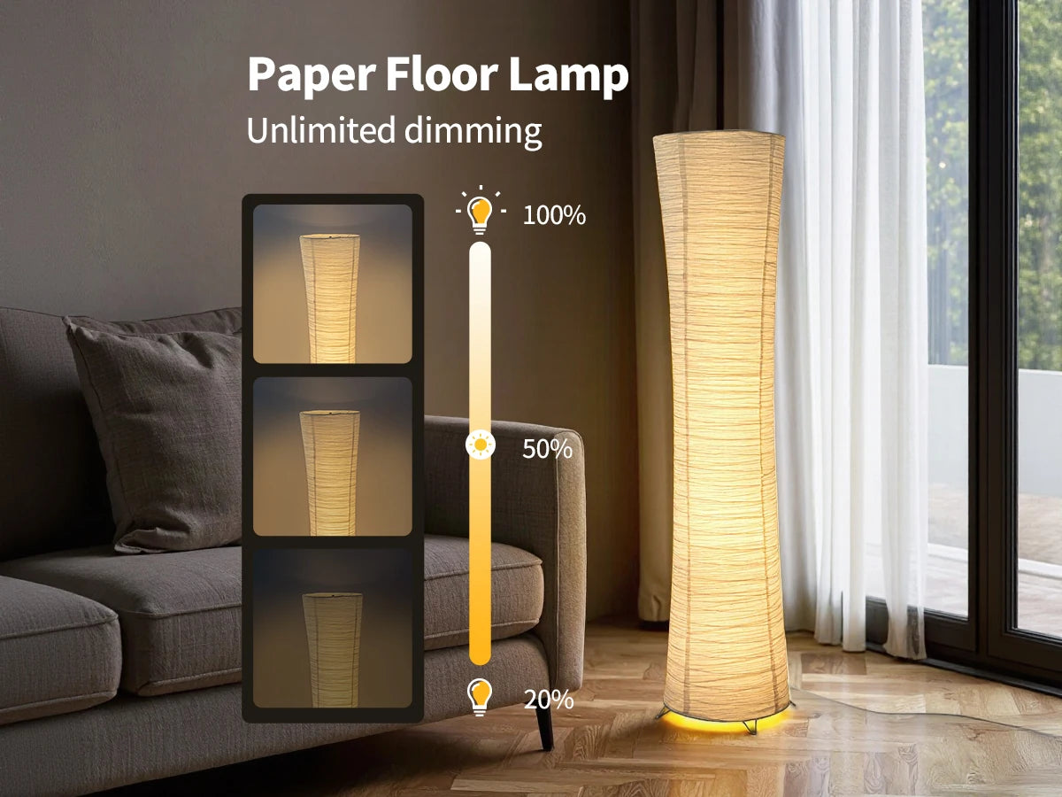 Paper floor lamp, paper and chrome-plated standing lamp, LED light strip, living room and bedroom decoration, festival lantern,