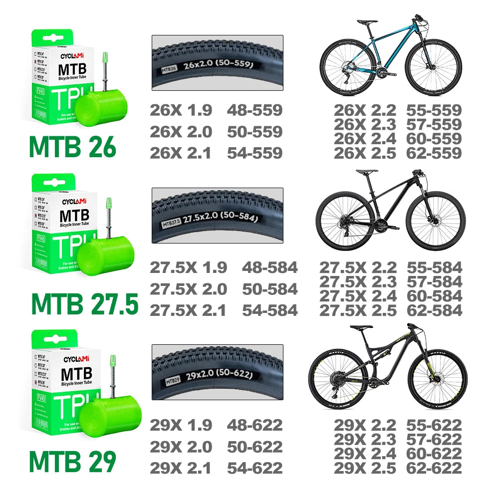2pcs CYCLAMI Ultralight Bike Inner Tube 26 27.5 29 Inches MTB Bicycle TPU Material Bicycle Tire 45mm French Valve FV Super Light