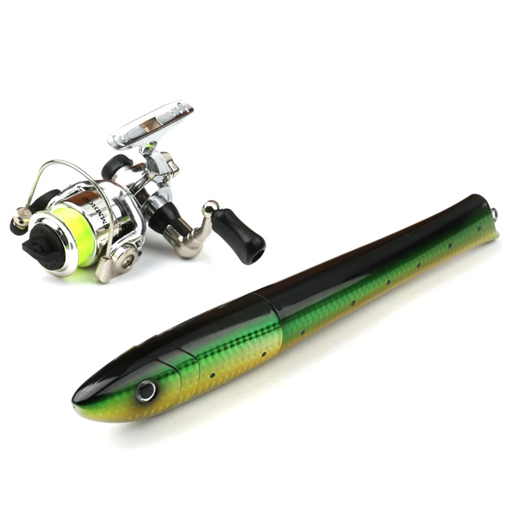 Portable Fish Shaped Fishing Rod with Reel Telescopic Mini Pocket Pen Fishing Pole with Reel Travel Fishing Rod Gifts for Men