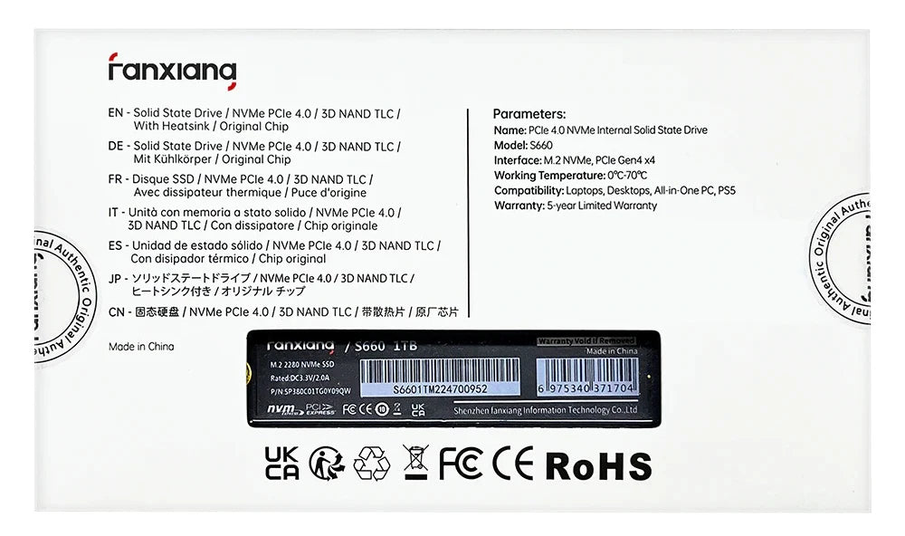 Fanxiang S660 M.2 SSD 500GB 1TB 2TB 5000MB/s M.2 NVMe PCIe4.0x4 SSD Internal Solid State Drive For PS5/PlayStation5 Desktop Pc