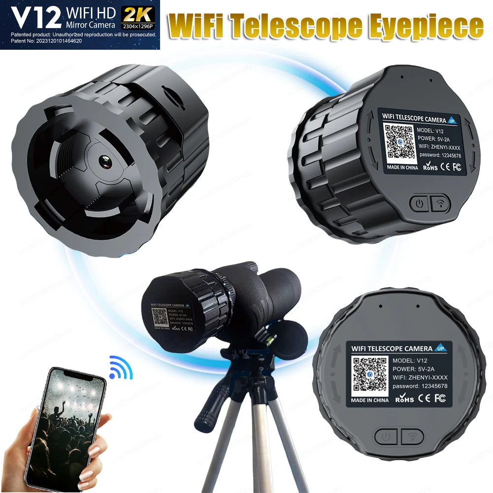 4 Million Pixel HD WiFi Electronic Eyepieces for 25mm-50mm Scopes WiFi Telescope Eyepiece Camera Portable Spotting Scope Camera