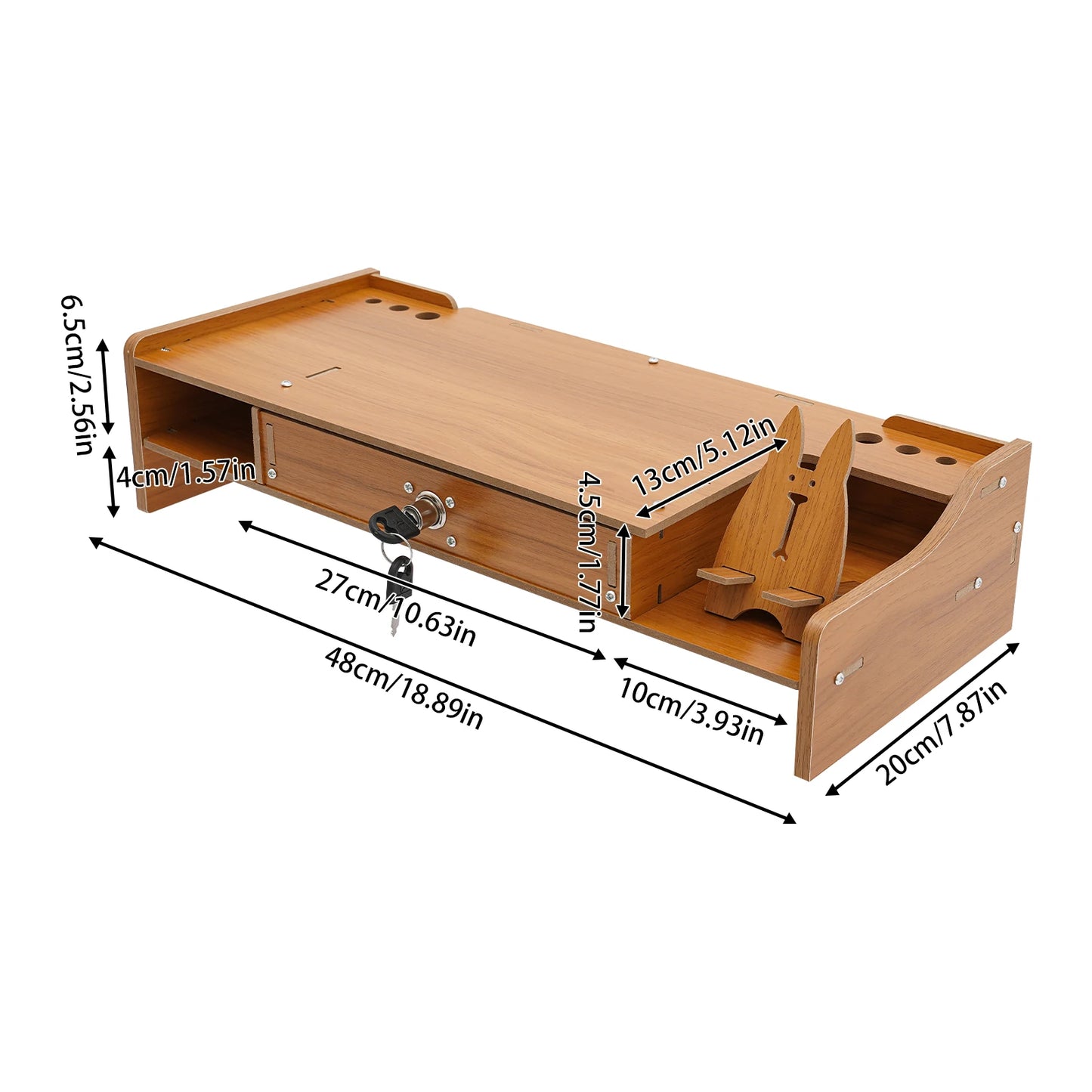Wooden Desk Organizer W/ Drawer File Storage Desk Monitor Riser Computer Stand
