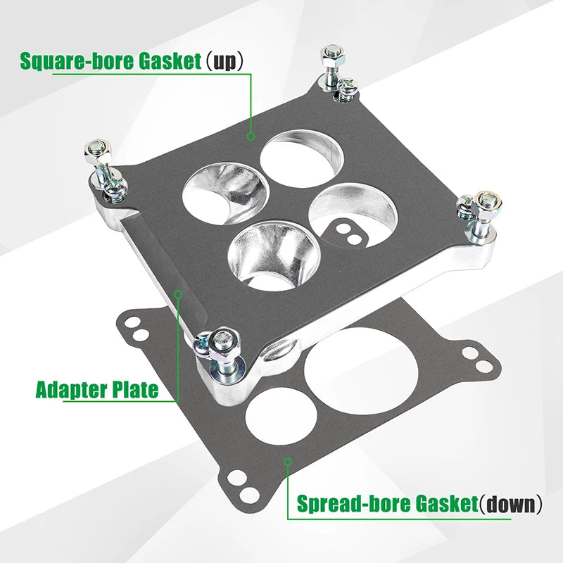 Edelbrock 2696 Carburetor Spacer Four-Hole Square-Bore to Spread-Bore For Quadrajet & Thermo-Quad Manifold Base 0.85in Venturi