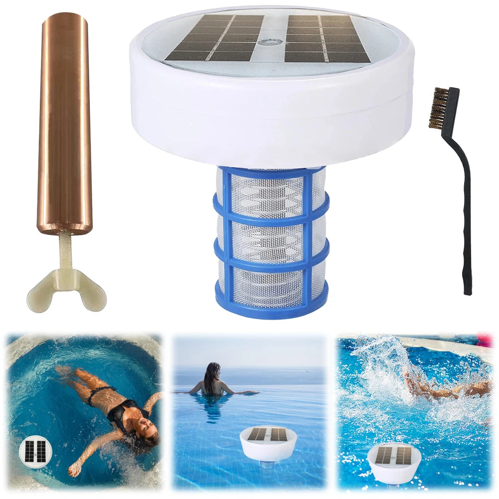 Chlorine-Free Sun Shock & Water Purifier 85% Less Chlorine Solar Copper Pool Ionizer Auto Switch RGB Night Light Up To 35000 Gal