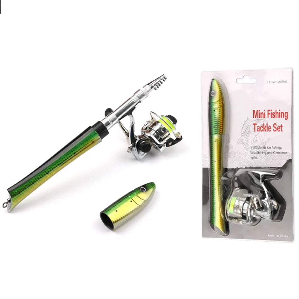 Portable Fish Shaped Fishing Rod with Reel Telescopic Mini Pocket Pen Fishing Pole with Reel Travel Fishing Rod Gifts for Men