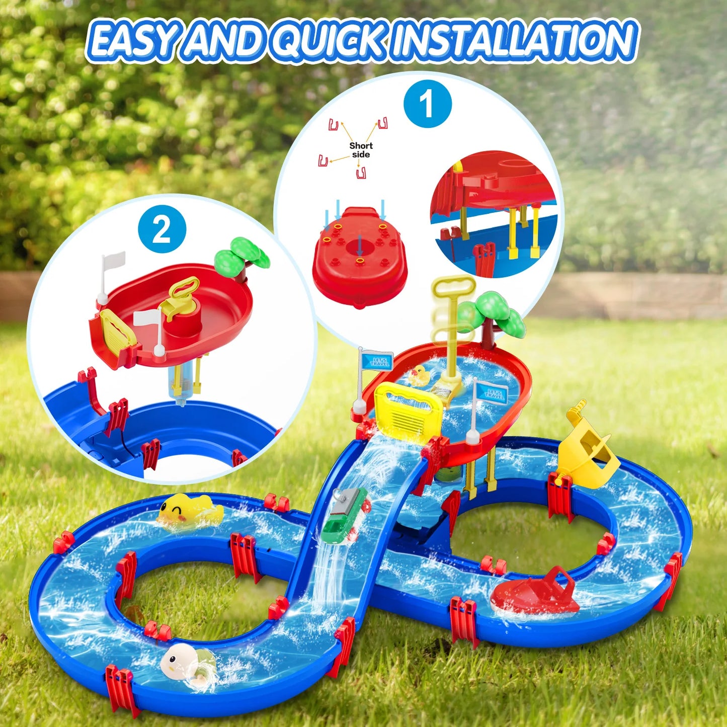 VATOS Summer Outdoor Kids Water Table 2-Tier Toddlers Water Table Playset Pool Waterway Toy with Pump Outside Activity Kids Fun