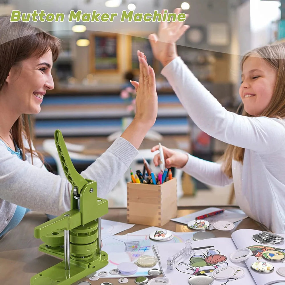Badge Pin Button Maker Machine DIY 25/32/37/44/58MM Badges Set with 100Pcs Button Parts+Circle Cutter, Badge Press Maker Machine