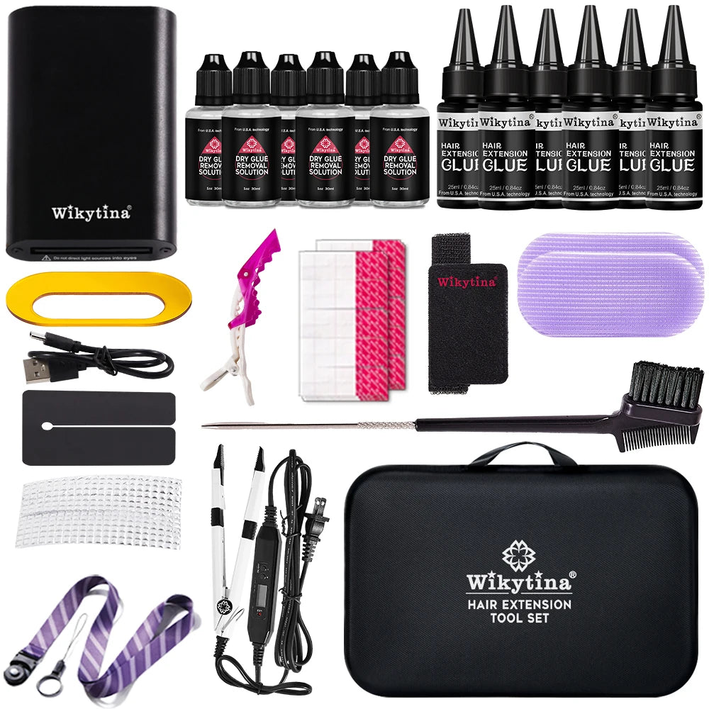 V Light Hair Extensions Set with UV Glue Hair Extension Kit Technology and Tools for Easy Application and Salon Quality Results