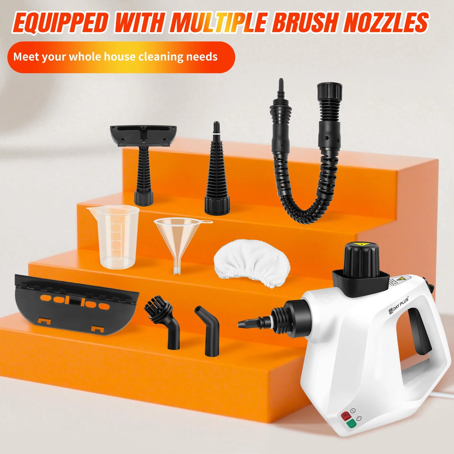 1000W High Pressure Steam Cleaner with 2.5m Power Cord, 7 Accessory Kit for Multi-Surface Stain Removal of Tile Window Carpets