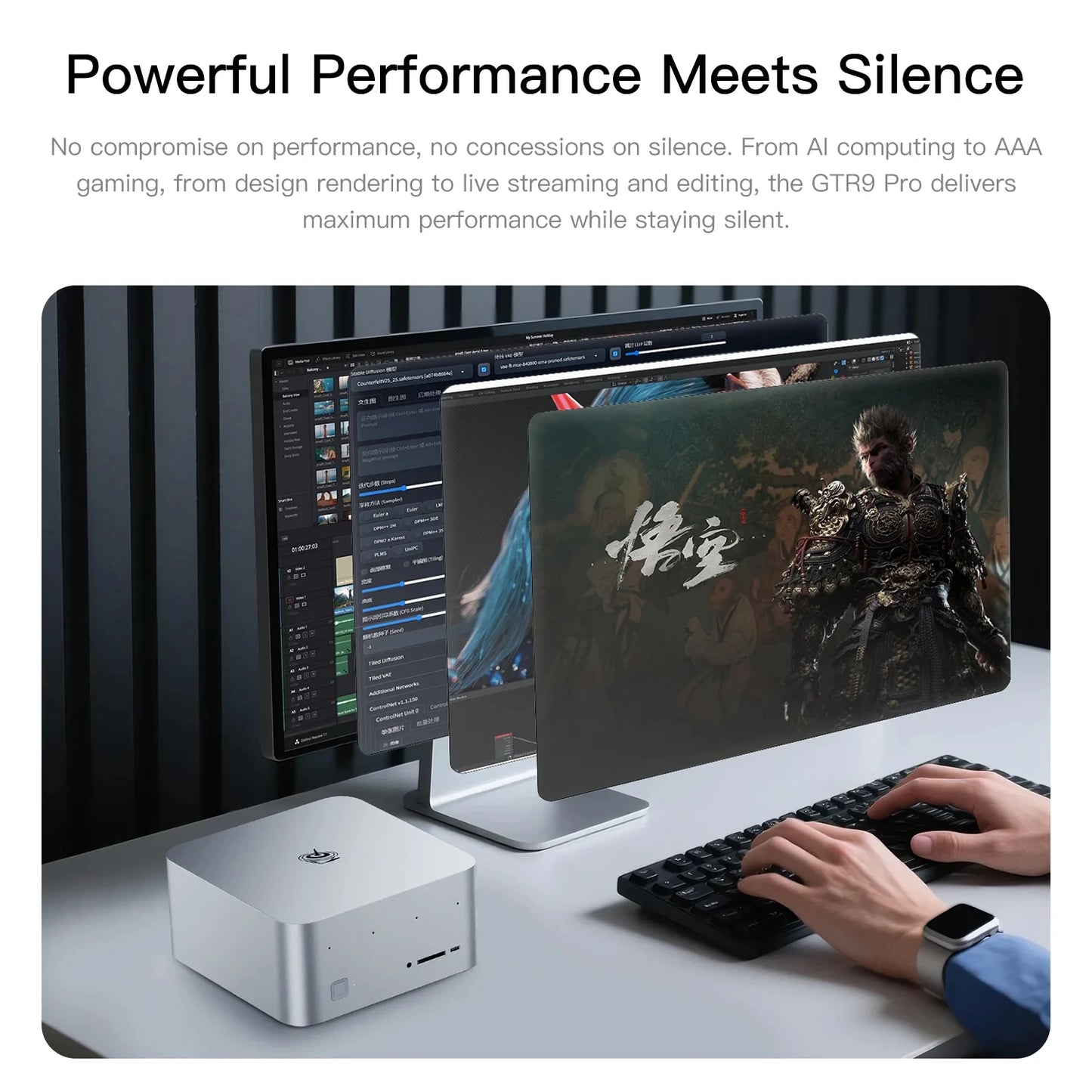 Beelink GTR9 Pro AI Mini PC AMD Ryzen AI MAX+ 395 LPDDR5X 128GB 8000MT/s 2TB SSD 140W Ultra 10GbE LAN WiFi7 BT5.4 Fingerprint